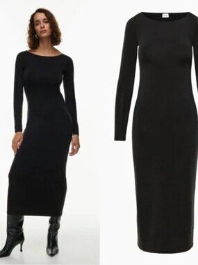 Aritzia Wilfred Jeanne Midi Long Sleeve Boat Neck Dress Black Size 2XS